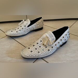 Studded White Loafers